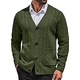 COOFANDY Men's Cardigan Sweater Cable Knit V Neck Button up Sweaters Ribbed Cardigan Sweater with Pockets