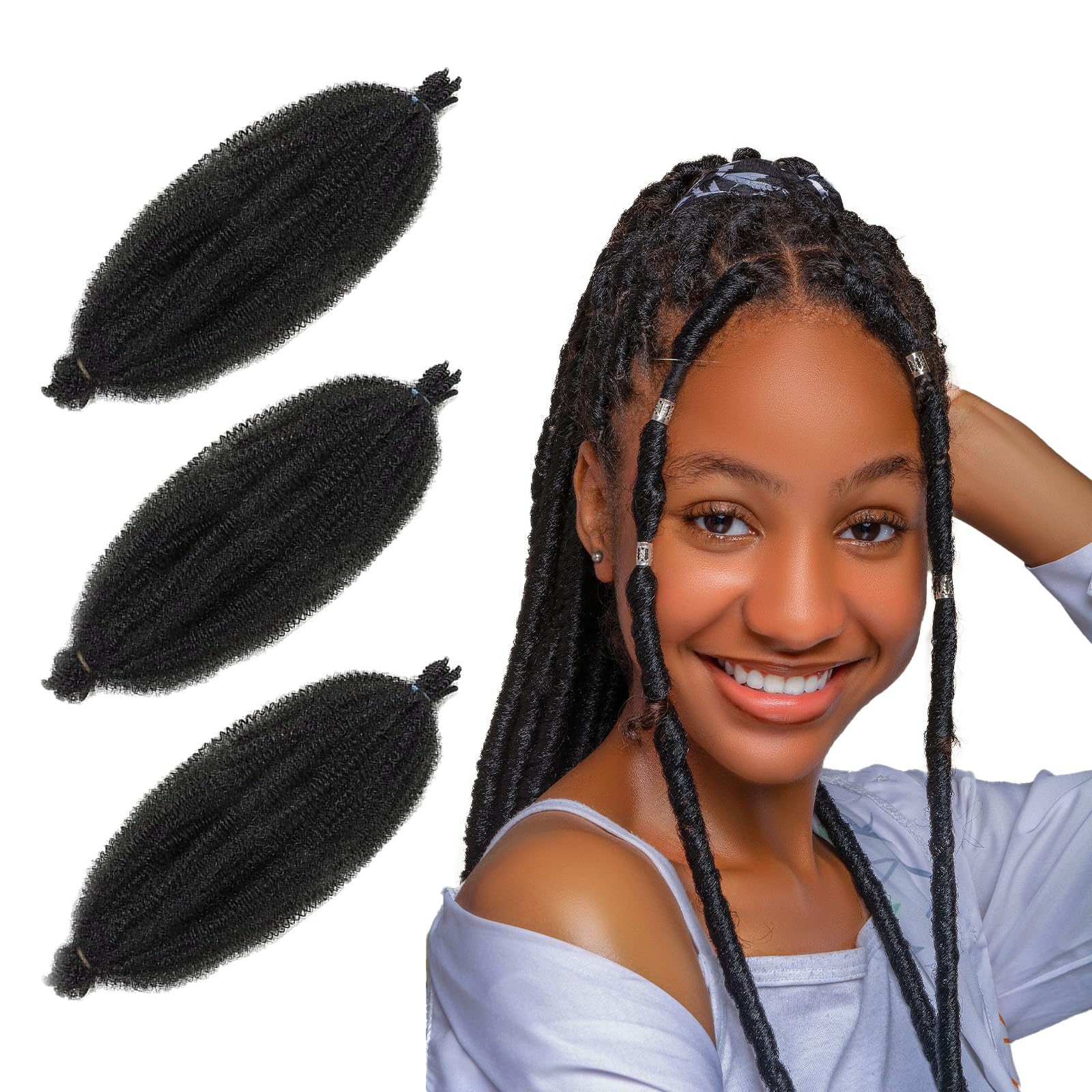 3 Packs 16 Inch Soft Twist Hair for Afro Marley Locs, Black Pre-Separated Spring Twist Hair for Locs Crochet Braiding Hair for Curly Marley Braiding Hair Extensions for Women — image 1
