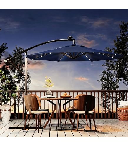 Solar Lights Offset Cantilever Patio Umbrella, 8.9x8.9ft 2-Tier Square Solar LED Offset Hanging Market Patio Umbrella, Outdoor Umbrella, Outdoor Sun Shade Hand-cranked Umbrella for Backyard Khaki : Patio, Lawn &