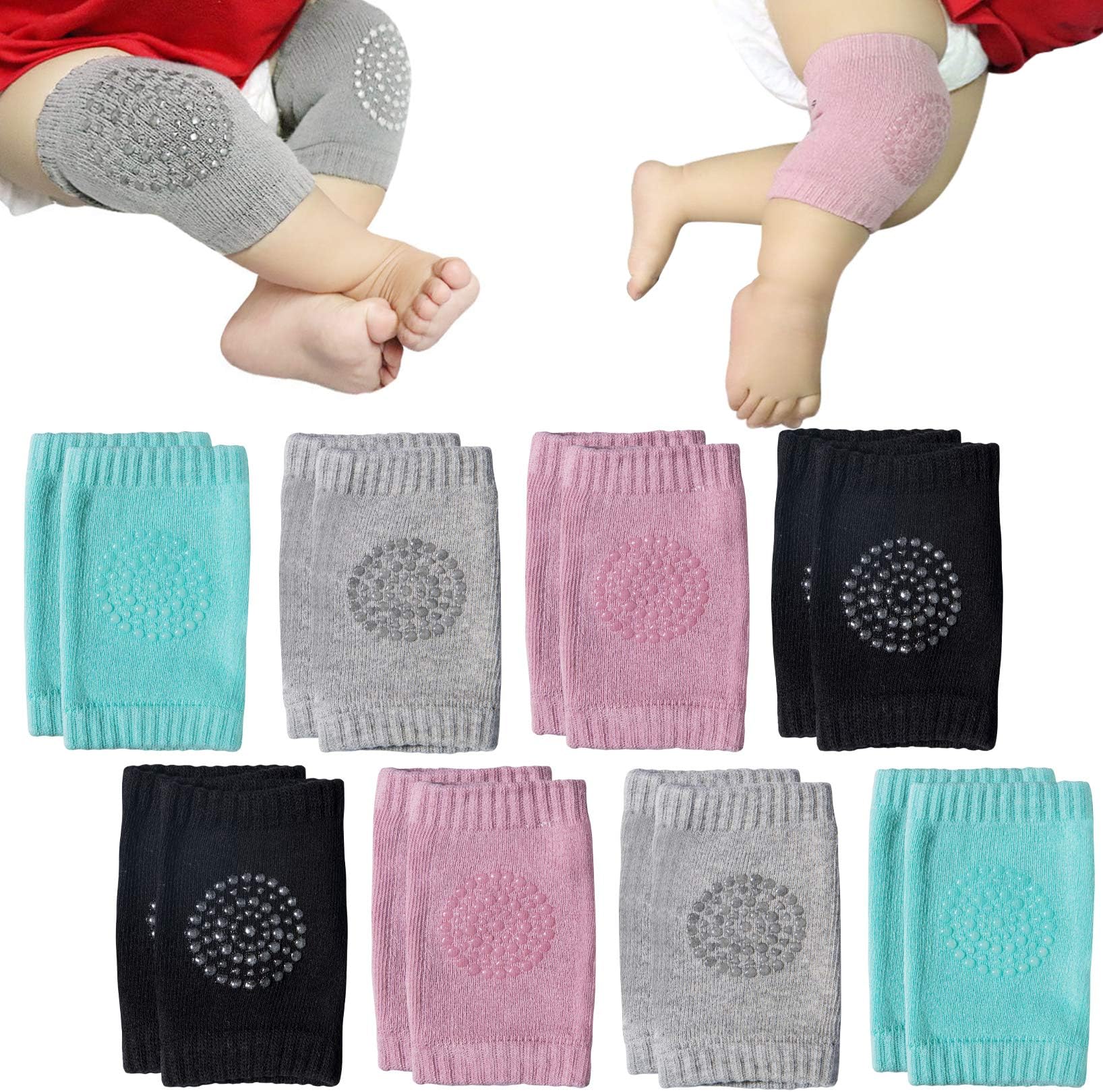 8 Pairs Baby Knee Pad, Unisex Toddlers Baby Crawling Socks, Baby Crawling Anti-Slip Knee Pads