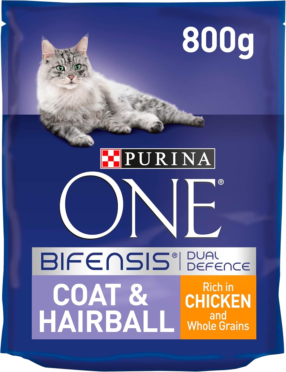 Purina ONE Adult Dry Cat Food Coat & Hairball, Rich in Chicken 750g, red, 800 g (Pack of 1)
