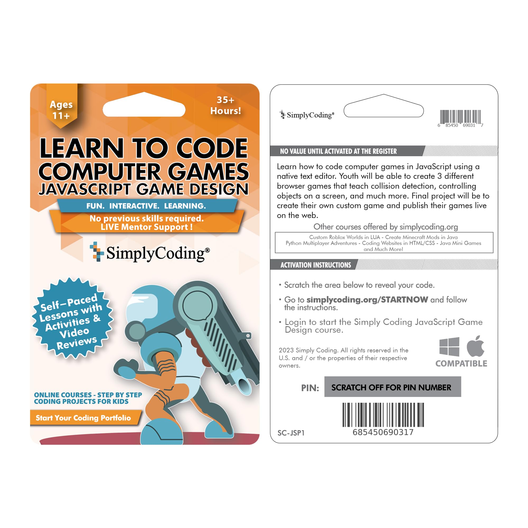 Coding for Kids: Learn to Code Javascript - Video Game Design Coding Software - Computer Programming for Kids, Ages 11-18, (PC, Mac, Chromebook Compatible)