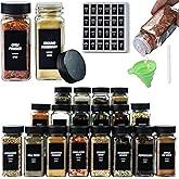 JARXSUN 24Pcs Spice Jars Containers with Labels,4oz Black Seasoning Bottles with Shaker Lids for Rack, Cabinet, Drawer,Empty Square Condiment Pots (24, Black)