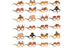 Caoekego Thanksgiving Eyeglasses 24 Pcs Turkey Eyewear Frame Maple Leaves Pumpkin Photo Props for Kids Fall Harvest Party Decoration Thanksgiving Day Accessories