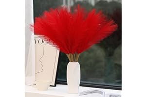 Wertuirk Red Pampas Grass Decor - 30pcs 24 Inch Short Artificial Pampas Grass Decor, Fake Pompas Floral for Vase Filler, Wedding Flower Arrangement, Party and Home Decor (Red)