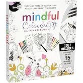 SpiceBox Mindful Adult Coloring DIY Greeting Cards Set, Card Making Kits for Holiday Christmas, Valentine&rsquo;s Day, Mother&rsquo;s Day, Thank You, with Markers, Gel Pens, and Calligraphy Pen, Hobby Kits