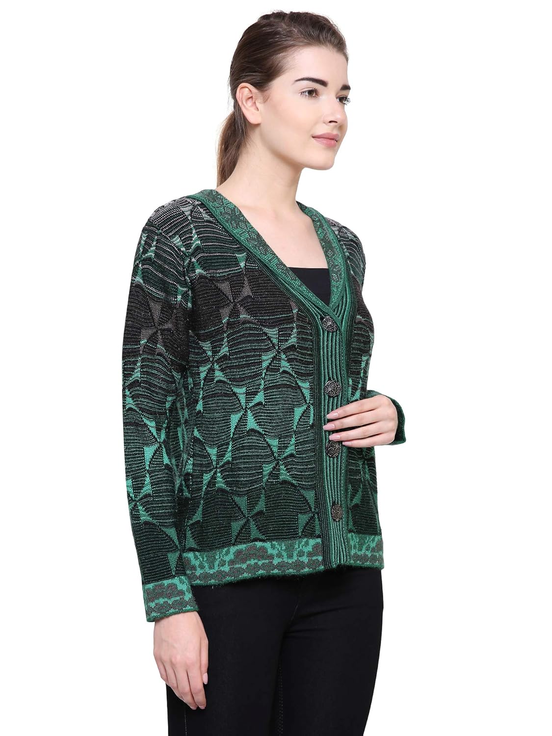 rebecca women's woolen buttoned cardigans (green, free size bust 38 inch)