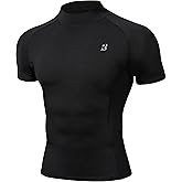 Roadbox Men's Compression Shirt, Mock Turtleneck Short Sleeve Athletic Undershirt, Quick Dry Base Layer Top for Gym Workout