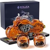 Kollea Motorcycle Whiskey Decanter Gift Set with 2 Glasses | Handcrafted 33.8 oz Liquor Dispenser with Wooden Base, 2 Matching Glasses, Unique Biker Gifts for Men, Dad, Motor Lover