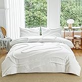 MEILA Washed Microfiber Duvet Cover Set Queen Size, Tufted Wavy Design 3 Pieces Bedding Set, Soft Bohemian Textured Embroidery Bedding Set with Zipper & Corner Ties, 90"*90"