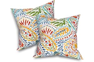 Melody Elephant Outdoor Throw Pillows with Inners, All Weather Patio Pillows Set of 2, Square Pillows Decorative for Home Garden Furniture, 20x20 Inch, Paisley Multi