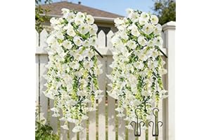 Artificial Hanging Flowers for Outdoors, 69 Heads UV Resistant Artificial Outdoor Flower, Faux Silk Morning Glory Hanging Pla