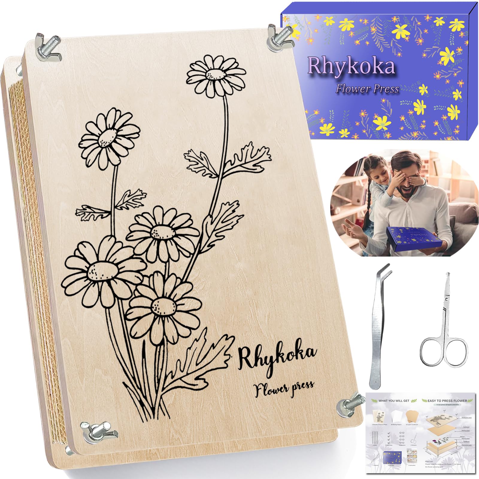 Rhykoka Large Flower Press Kit for Adults, 10 Layers 11.8 x 8.3 Inches DIY Wood Flowers Leaf Plant Press Kit Flower Pressing Kit, DIY Arts and Crafts Lovers (Wooden)