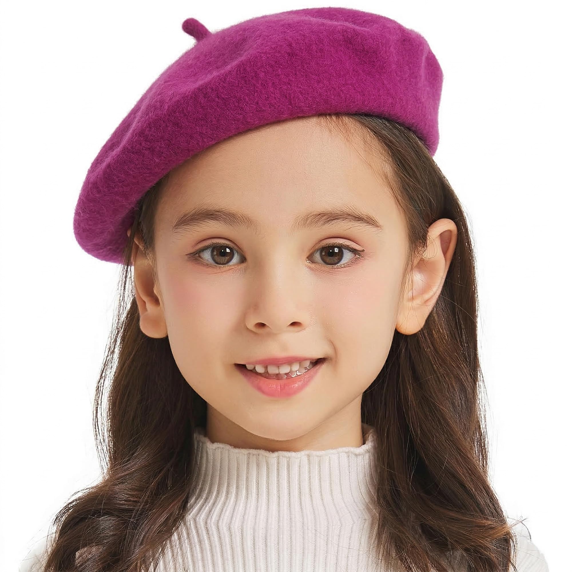 ZLYC Classic Wool Beret for Girls Boys Modern French Artist, Raspberry, One Size
