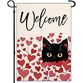 Valentines Day Garden Flag for Outside 12x18 Double Sided Black Cat Love Garden Flags 3 Ply Valentines Welcome Garden Flag for Outdoor House Anniversary Wedding Farmhouse Yard Garden Decorations
