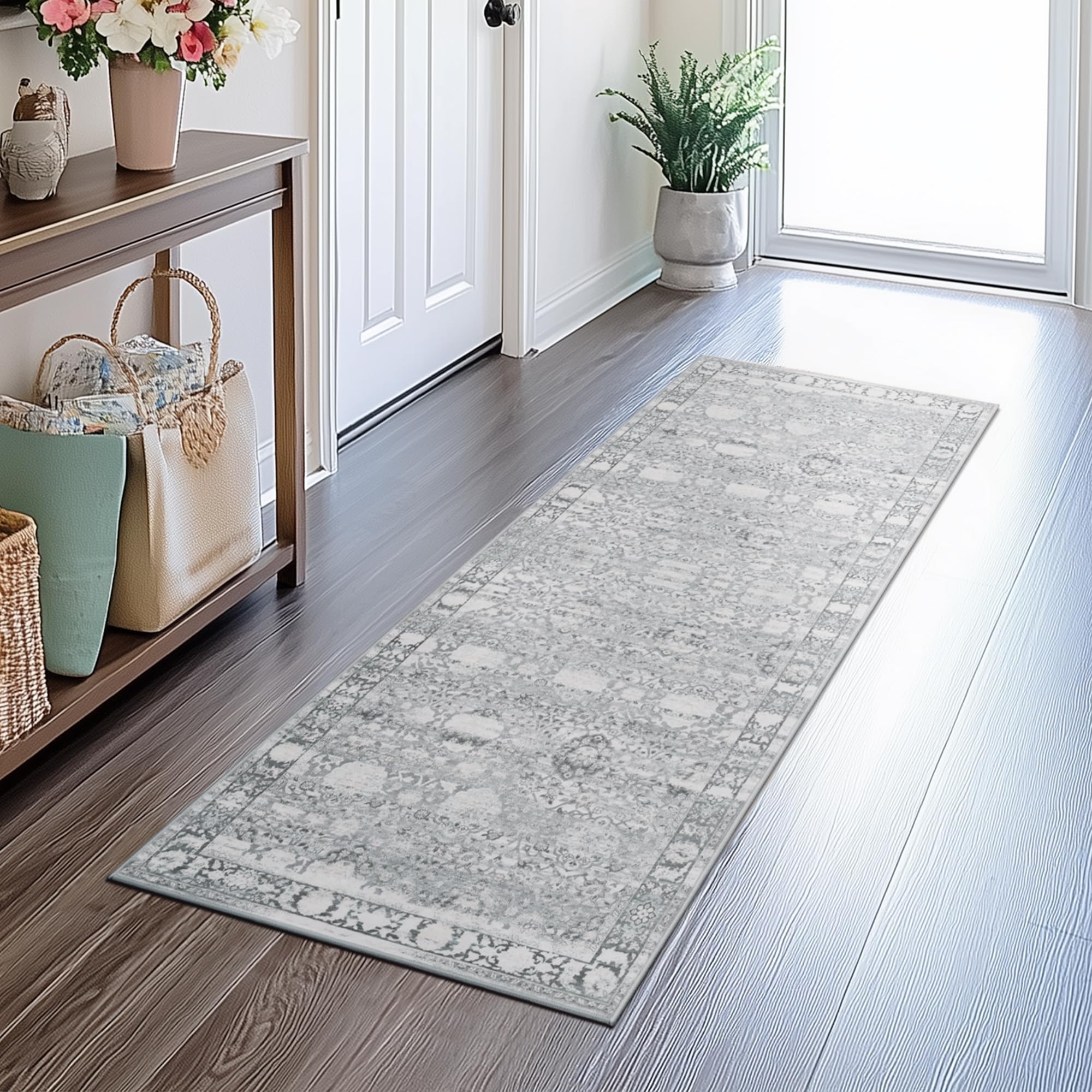 Photo 1 of GRANNY SAYS Rug Runners for Hallways Non Slip, Washable Runner Rug for Kitchen Floor, Carpet Runner for Entryway, Laundry Room, Indoor, 2x6 Long Kitchen Rugs with Rubber Backing, Vintage Rug (Grey)