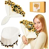 Yarniss Finished Crochet Sunflower Bouquet Blanket,49 Inch Round Sunflower Floral Knitted Gift,Hand Crocheting Blanket(52pcs Petals)