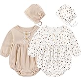 Ruliby Baby Girl Clothes Cotton Bubble Romper Floral Bodysuits Infant Outfit Set