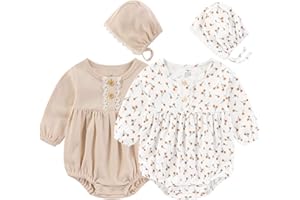Ruliby Baby Girl Clothes Cotton Bubble Romper Floral Bodysuits Infant Outfit Set
