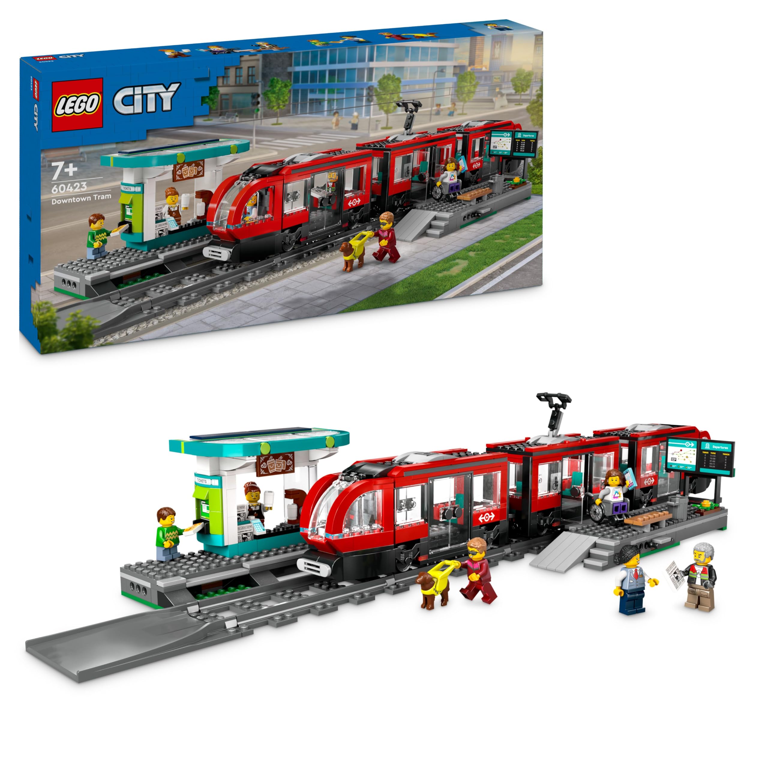 LEGO City Tram e Fermata del Tram, Treno Giocattolo da Costruire con Stazione e Vagoni Ferroviari, Giochi di Ruolo per Bambini e Bambine da 7 Anni in su con Minifigure, Idea Regalo di Compleanno 60423
