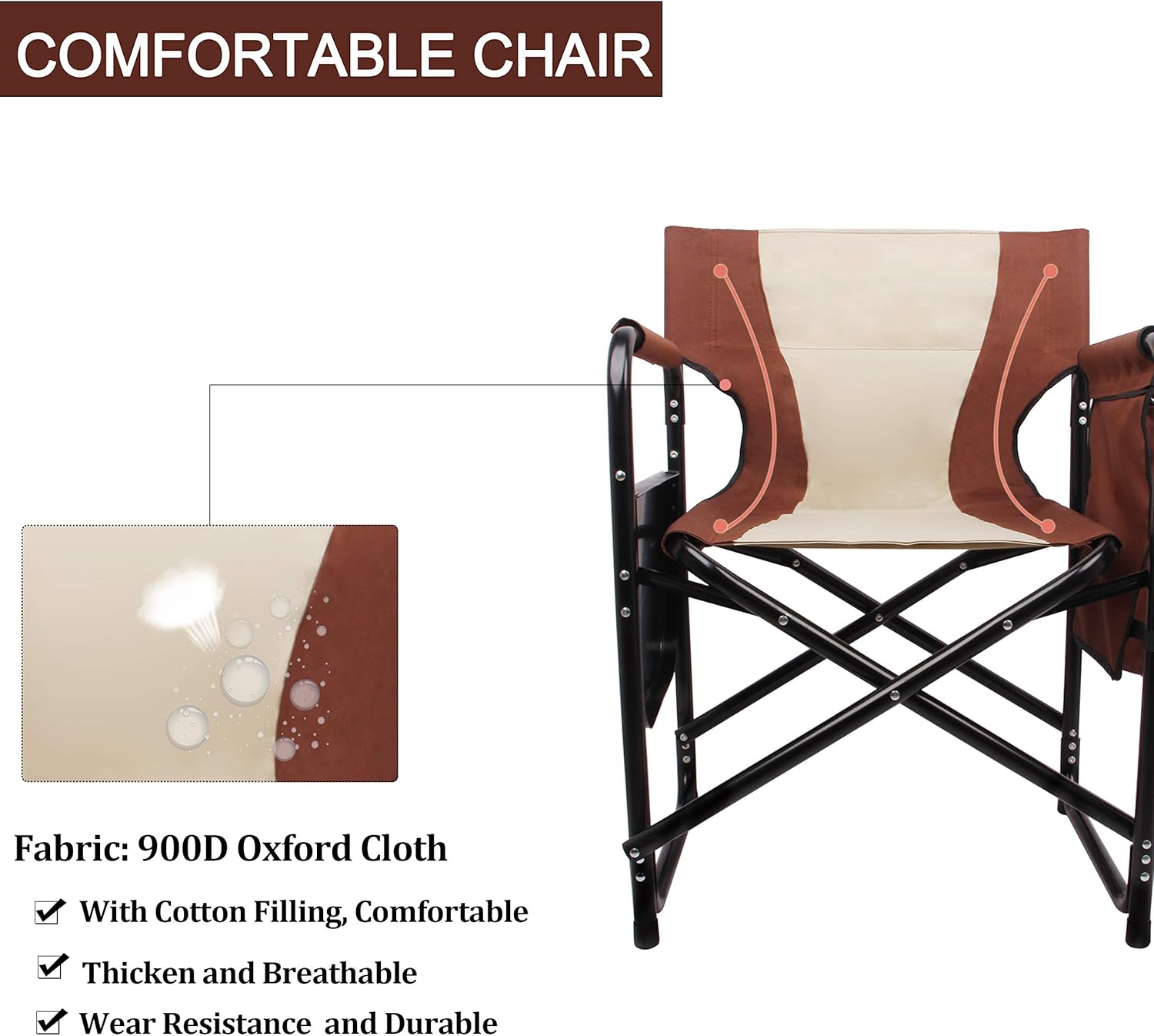 Camping Directors Chair Portable Folding Chair - Full Aluminum Frame Makeup Chair Artist Heavy Duty Lightweight with Armrest Side Table Storage Bag Indoor Outdoor 300 lbs Supports: Kitchen & Dining