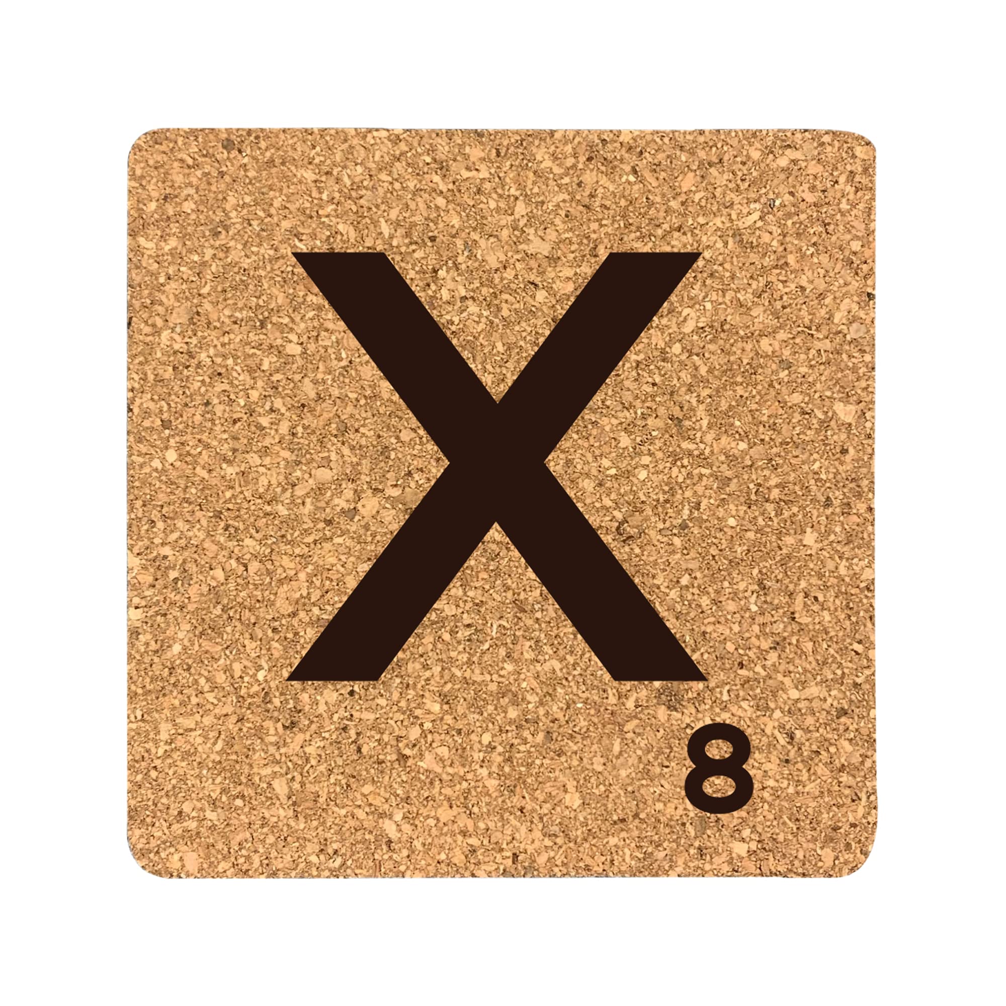 eBuyGB Scrabble Drinks Coasters, Square Cork Coaster, Individual Alphabet Letters, Scrabble Tiles with Score Marks - Personalise Your Own Scrabble Words (X)