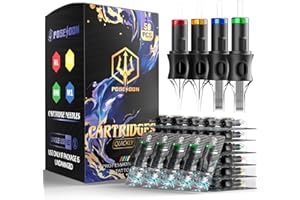 VIDATTX POSEIDON 50PCS Tattoo Cartridge Needles Assorted Mixed Size #12 Round Liner Shader Magnum - 5RL 7RL 9RL 5RS 7RS 9RS 7M1 15M1 7RM 15RM with Membrane Professional Disposable Tattoo Needles