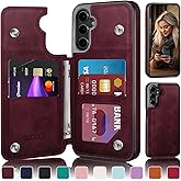 DJDUCK Designed for Samsung Galaxy S25 Plus Case Wallet with Card Holder, [Magnetic Clasp Cover] [RFID Blocking Leather Protection] Shockproof Women Men Cases for Samsung S25 Plus Wine Red