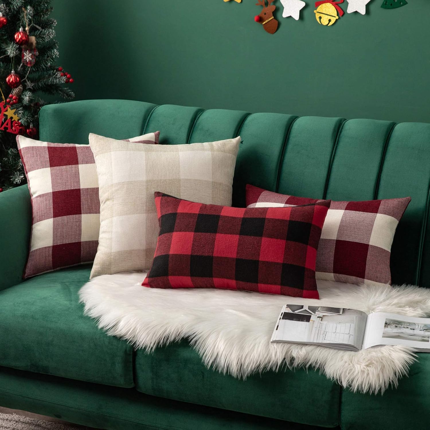 MIULEE Pack of 2 Retro Checkers Plaids Cotton Linen Soft Soild Decorative Square Throw Pillow Covers Home Decor Design Set Cushion Case for Sofa Bedroom Car 18x18 Inch Cream White and White: Home & Kitchen