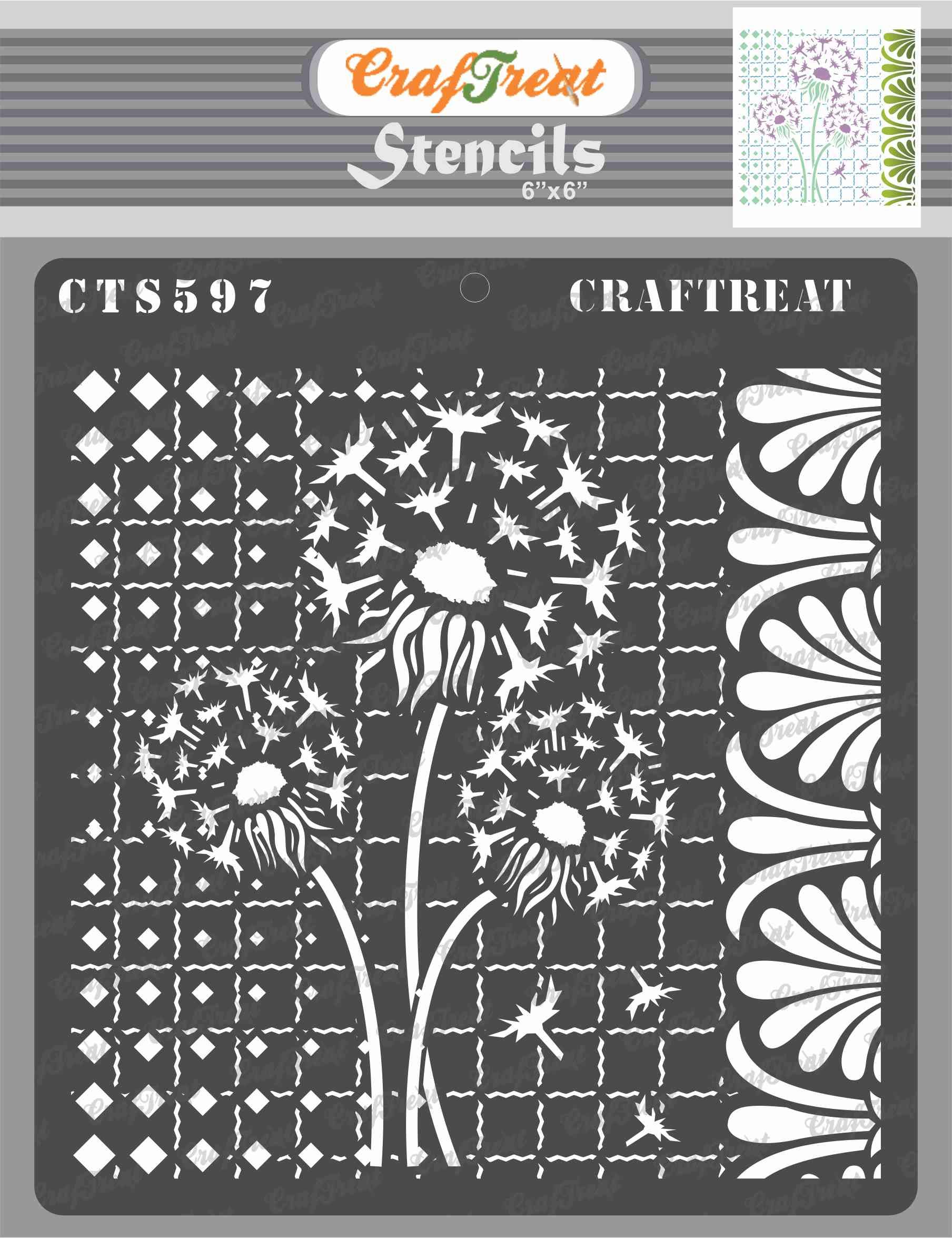 CrafTreat Reusable Dandelion Stencils for Painting on Wood, Canvas, Paper, Fabric, Wall and Tile - Dandelion Love -6x6 Inch - Flower Stencils and Templates for Painting - Mixed Media Art Stencils