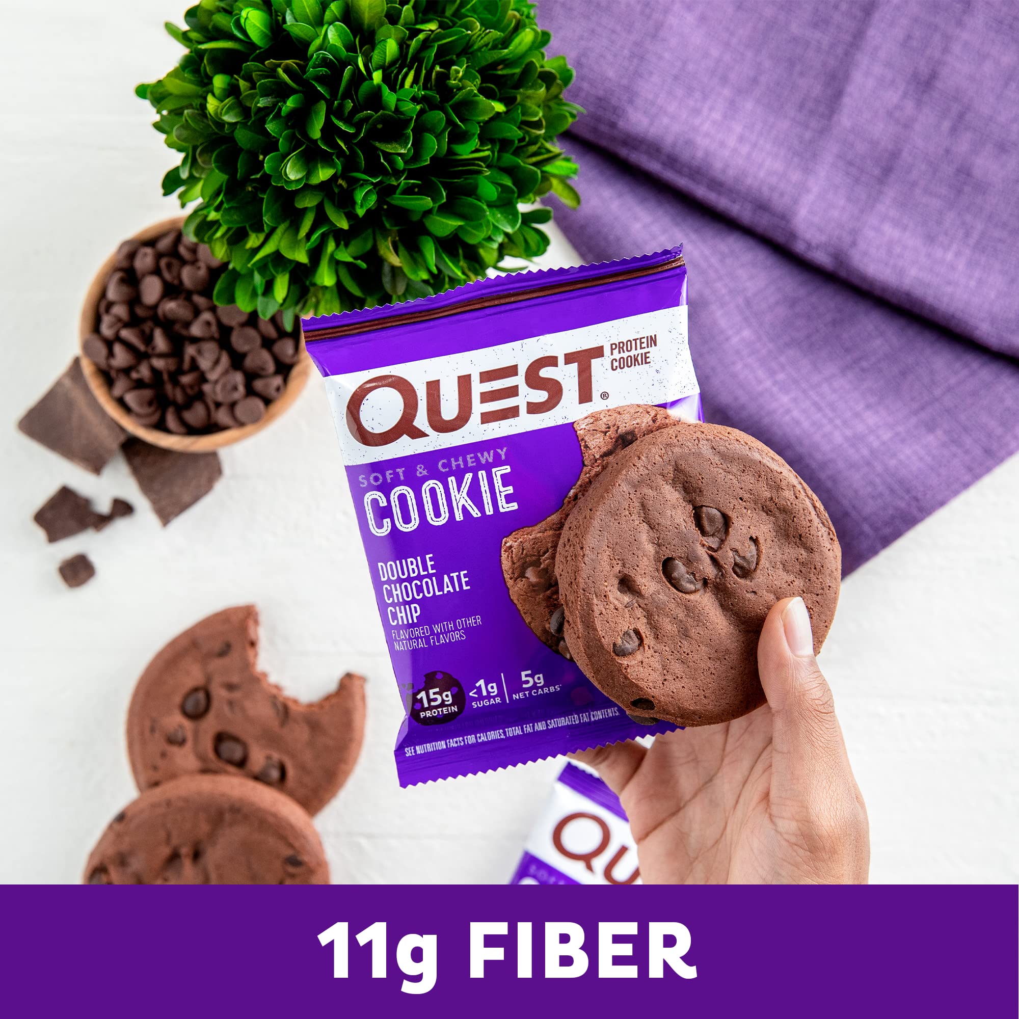 Quest Nutrition Double Chocolate Chip Protein Cookie, 15g Protein, 1g Sugar, 3g Net Carbs, Keto Friendly, High Protein, Low Carb; 4 Count