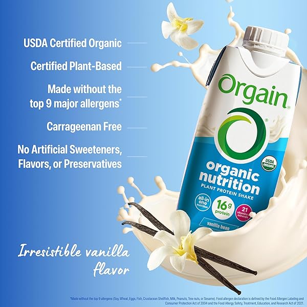 ORGAIN ORGANIC NUTRITIONAL VEGAN PROTEIN SHAKE, VANILLA BEAN – 16G PLANT BASED PROTEIN, MEAL REPLACEMENT, 21 VITAMINS & MINERALS, FRUITS & VEGETABLES, GLUTEN FREE, NON-GMO, 11 FL OZ (PACK OF 12)