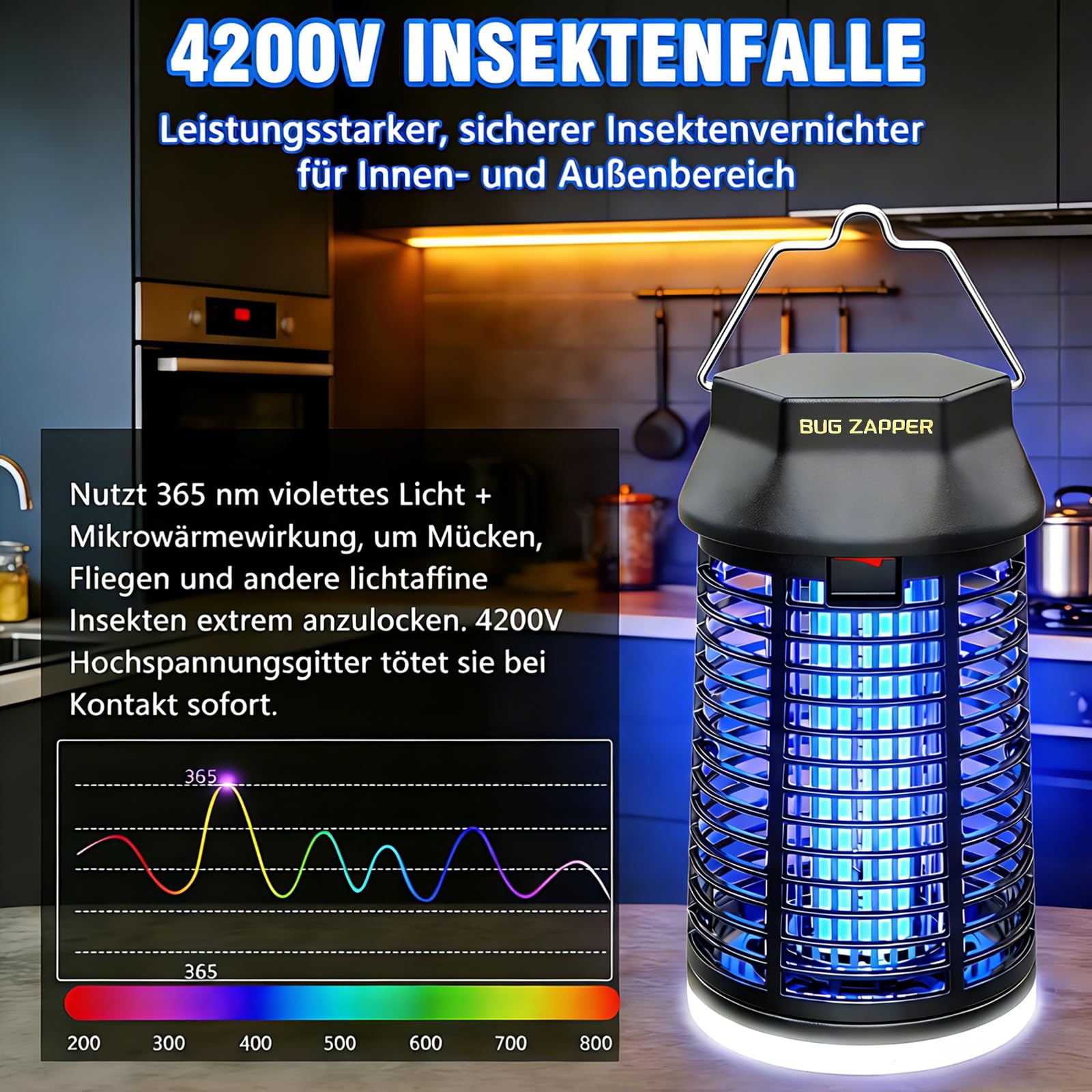 Insektenvernichter Elektrisch, 4200V Mückenlampe Mit LED-Licht, Wasserdicht Fliegenfalle Elektrisch Mosquito Killer, Anti Mücken Lampe für Innen Outdoor Schlafzimmer Haus Patio Hinterhof 3
