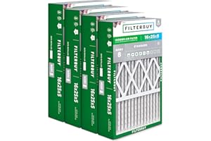 Filterbuy 16x25x5 Air Filter MERV 8 Essential Dust & Allergy Defense (4-Pack), Pleated HVAC AC Furnace Filters for Honeywell FC100A1029, Lennox X6670, and More (Actual Size: 15.75 x 24.75 x 4.38)