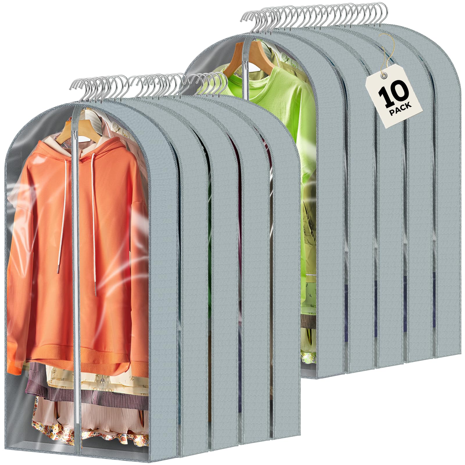 Photo 1 of 10 Pcs 40" Garment Bags for Hanging Clothes, Clear Suit Bags for Closet Storage Clothing Storage, Garment Bags Shoulder Covers with 4" Gussets for Coats, Jackets, Shirts and Sweater