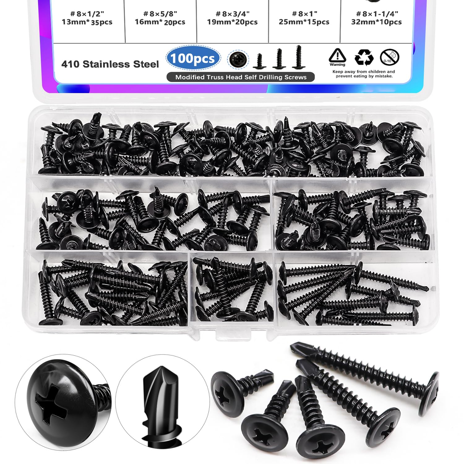 Photo 1 of #8 Self Tapping Screws,410 Stainless Steel Self Tapping Screws for Metal,Modified Truss Head Self Drilling Screws(1/2",5/8",3/4",1",1-1/4") Sheet Metal Screws for Metal