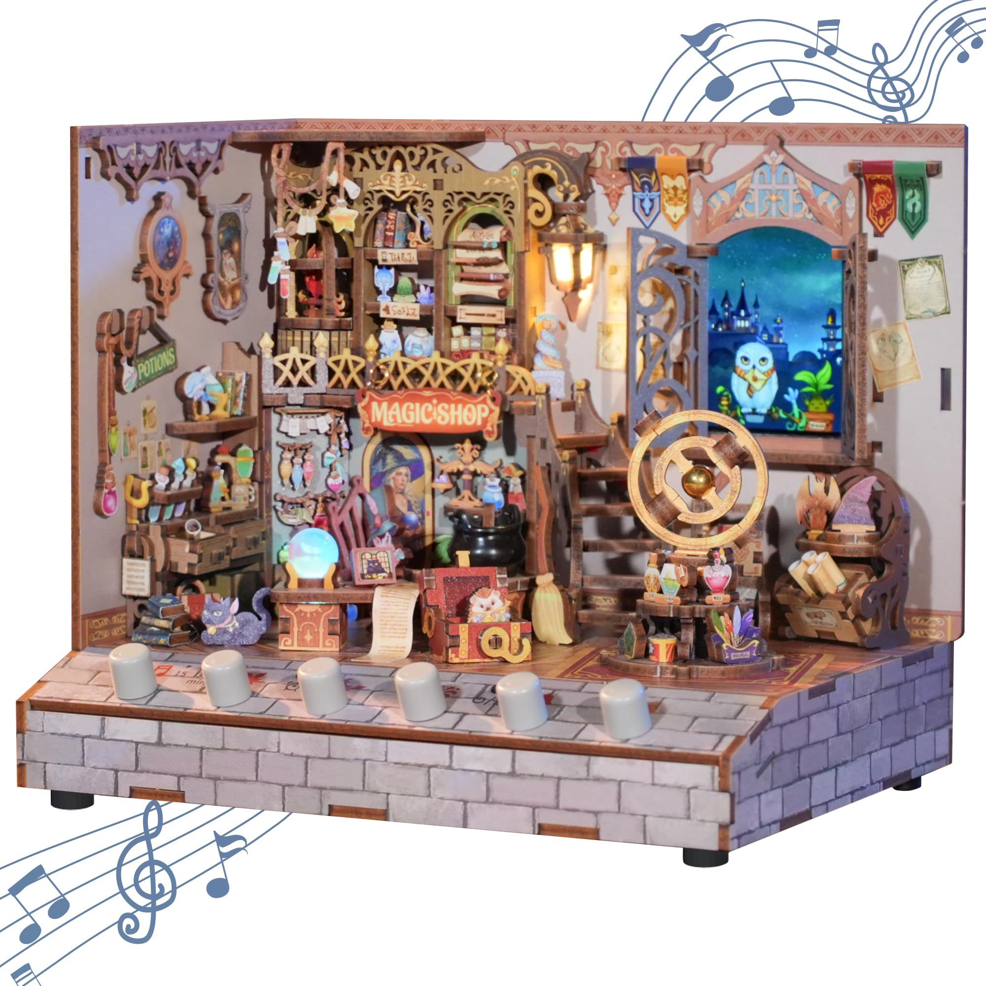 Tonecheer DIY Miniature Magic Shop Mini House Model Kits for Adults to Build 3D Wooden Puzzle Model Kit with Sound Effects, Mini Room Making Kit Bookshelf Decoration for Women Men