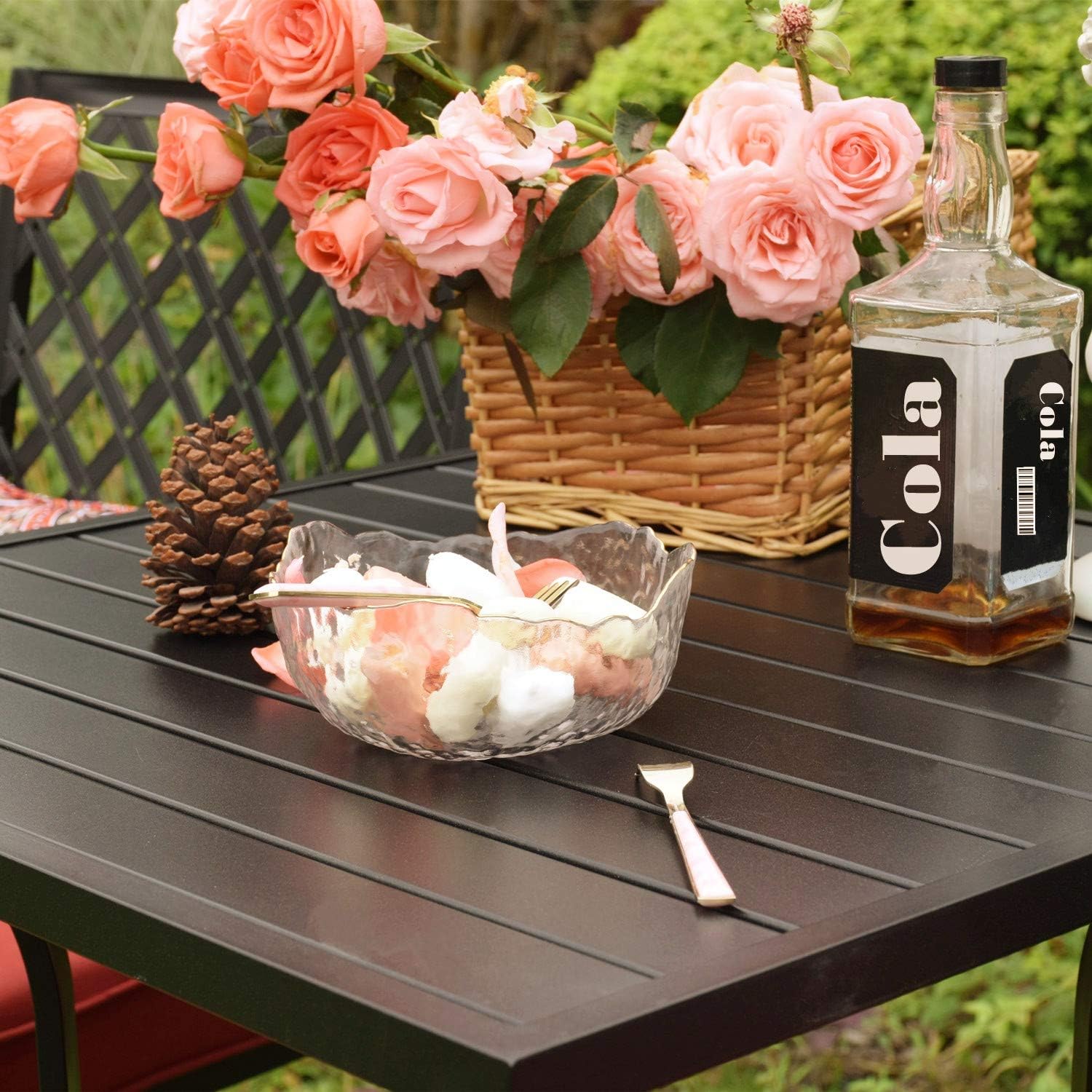 Vicllax Patio Bar Height Bistro Table Outdoor Umbrella Bar Table: Kitchen & Dining