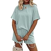 Ekouaer Womens Pajama Sets Short Sleeve Lounge Sets 2 Piece Pjs Tops and Shorts Outfits Matching Loungewear with Pockets