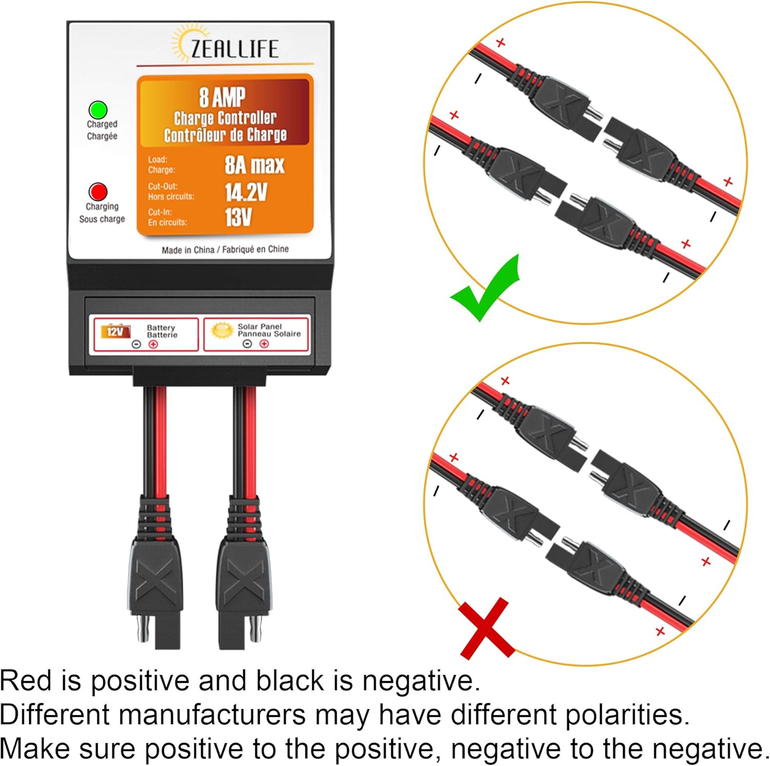 ZEALLIFE Solar Panels Charge Controller, 8A Battery Regulator for 12V Solar Battery Charger, Solar Battery Maintainer and 12 Volt Batteries Power Kit Safe Protection : Garden & Outdoor