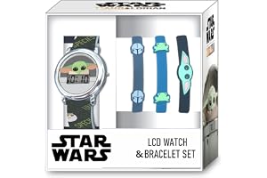 Star Wars The Mandalorian Grogu Kids LCD Watch and Character Bracelet Set with Interchangeable Silicone Bands, Digital Time Display, Ages 6+, Fits Wrist Sizes 5.5" to 8"