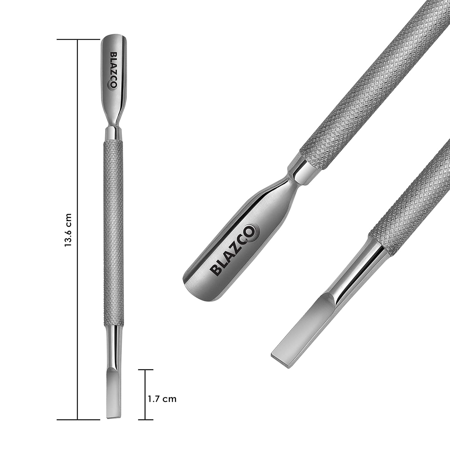 Blazco Cuticle Pusher and Spoon- Professional Grade Stainless Steel Cuticle Remover - Durable Manicure and Pedicure Tool For Finger and Toe Nails Perfect Nail Pusher Cuticle Cleaner: Beauty