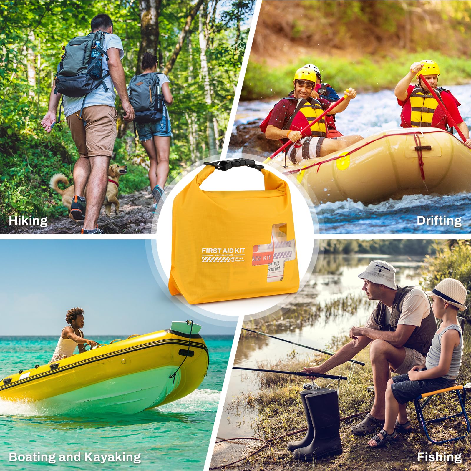 RHINO RESCUE Waterproof Boat First Aid Kit, Lightweight Boat Accessories Dry Bag, Emergency Marine Survival Supplies for Outdoor Kayak, Fishing, Floating, Swimming, Beach & Camping (Red)