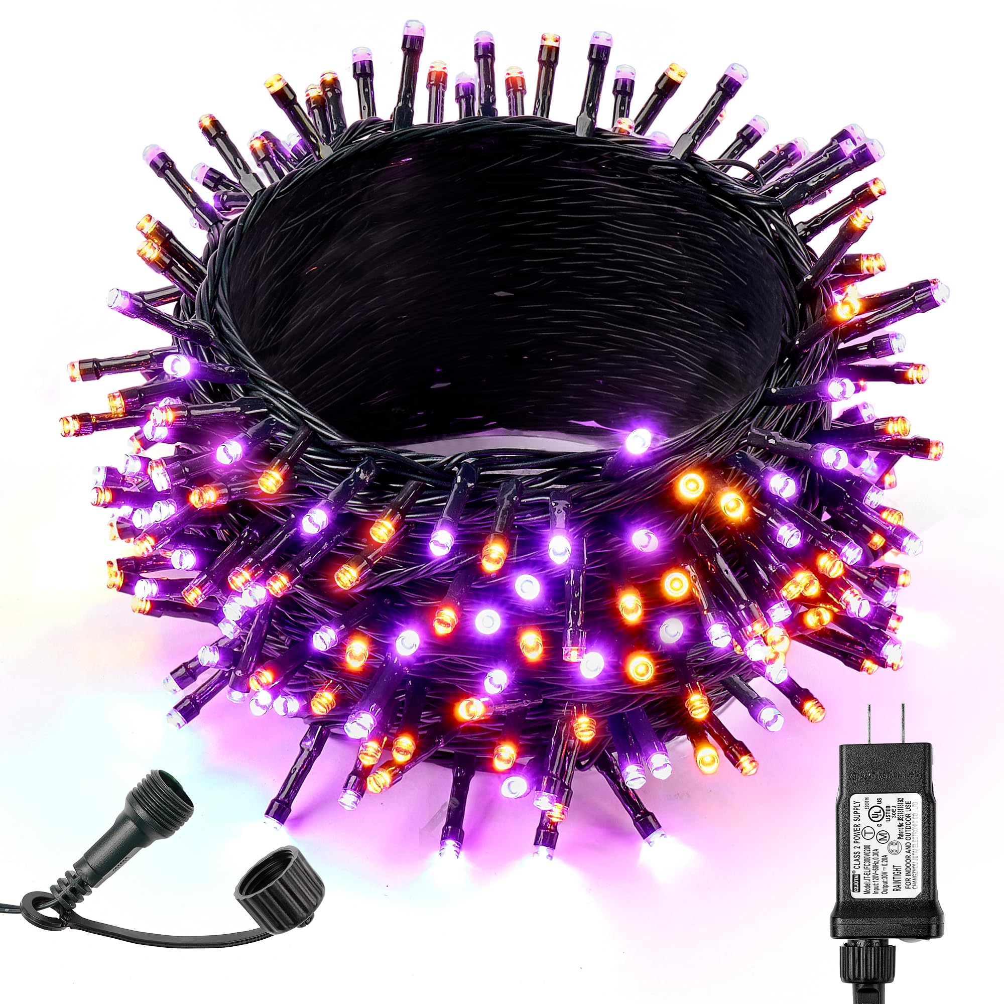 Photo 1 of WBao Halloween Lights Orange Purple 300LED 108ft Super Bright String Lights, UL Certified, 8 Lighting Modes, Timer, Connectable, Memory & Waterproof for Indoor Outdoor Halloween Decorations