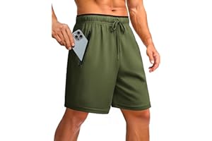 PINSPARK Men's Athletic Running Shorts 7" Mesh Quick Dry Workout Shorts with Zipper Pockets Lightweight Gym Shorts