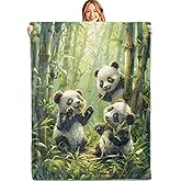 MIEPOS Cute Panda Throw Blanket, 50x60in, Soft, Lightweight Flannel,Adorable Pandas Playing in Bamboo Forest with Sunlight Blankets, Gifts for Kids, for Jungle Home Living Room Decor
