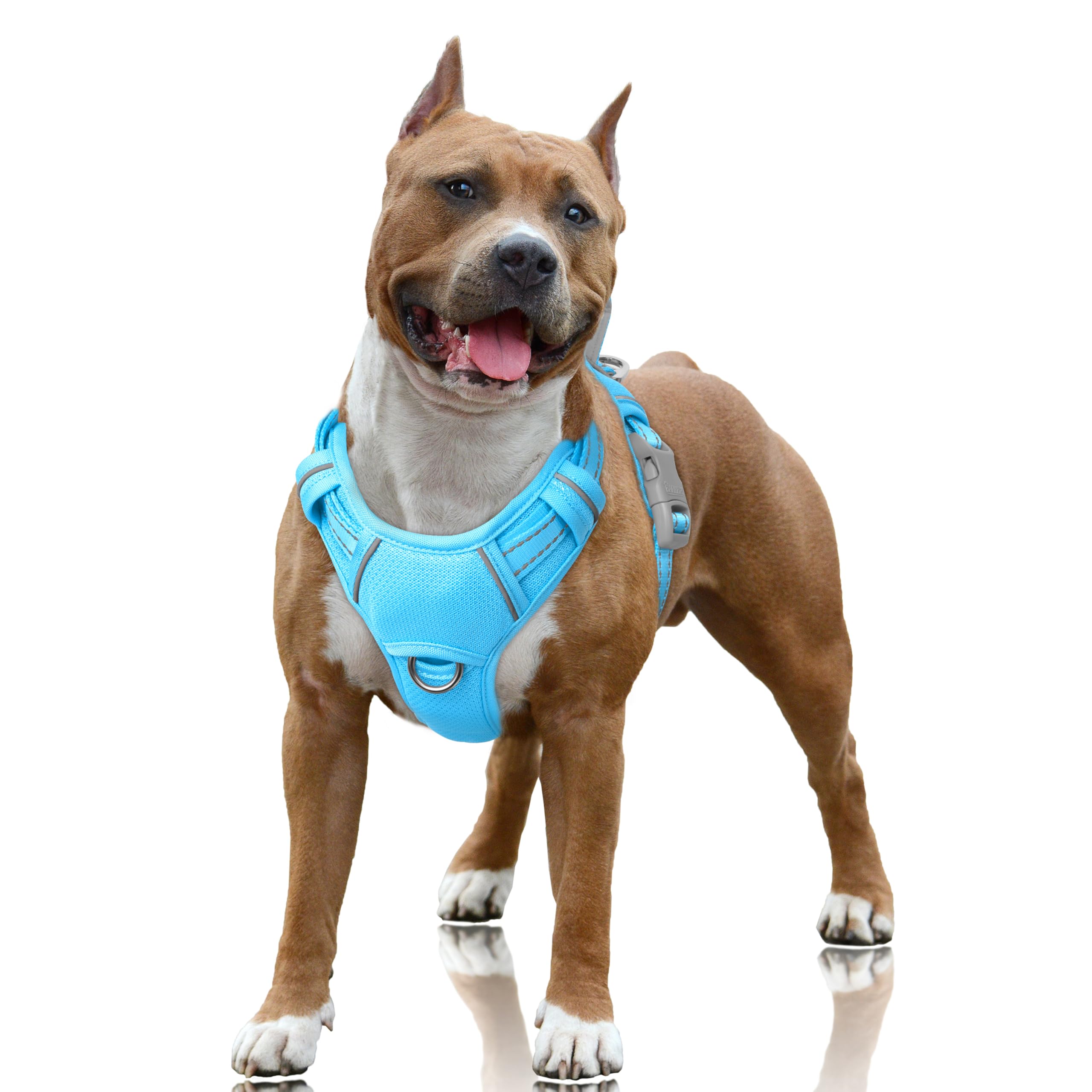 BARKBAY No Pull Dog Harness Large Reflective Dog Harness with Front Clip and Easy Control Handle for Walking Training Running with ID tag Pocket(Blue,L)