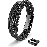 SERASAR | Premium Bracelet for Men in Genuine Black & Brown Leather | Magnetic Stainless Steel Clasp | Jewelry Box Included | Great Gift Idea