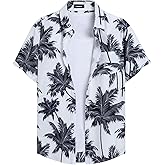 LuxMania Men's Hawaiian Shirt Casual Short Sleeve Button Down Shirt Coconut Print Summer Beach Shirt with Pocket