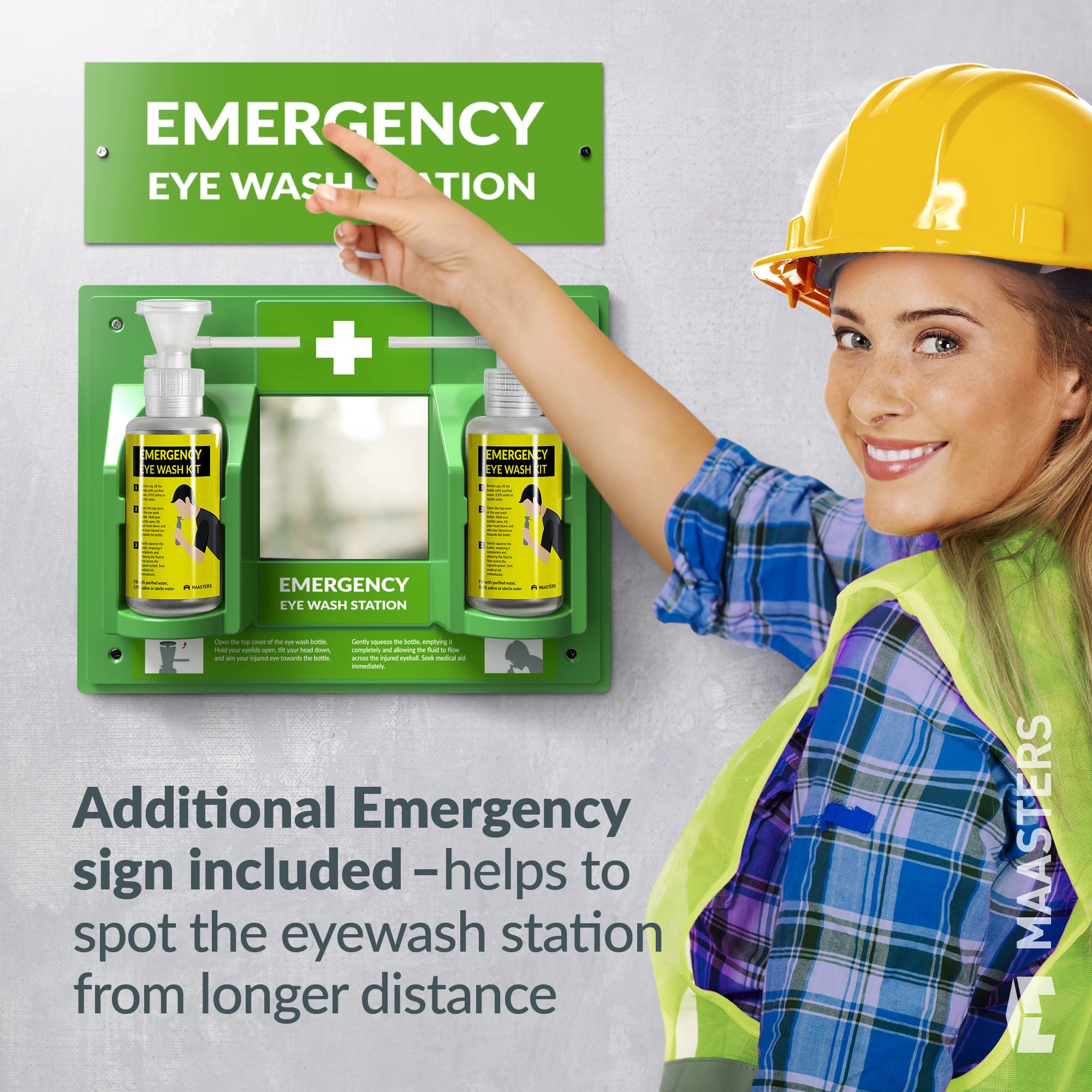 MAASTERS BPA Free Portable Eye Wash Station OSHA Approved Wall